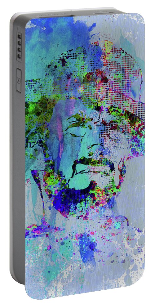 Clint Eastwood Portable Battery Charger featuring the mixed media Legendary Clint Eastwood Watercolor by Naxart Studio