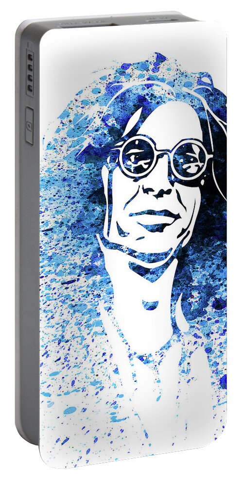 Howard Stern Portable Battery Charger featuring the mixed media Legendary Howard Stern Watercolor by Naxart Studio