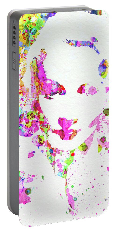 Marlene Dietrich Portable Battery Charger featuring the mixed media Legendary Marlene Dietrich Watercolor II by Naxart Studio