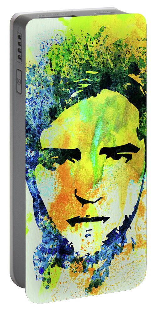 Robert Pattinson Portable Battery Charger featuring the mixed media Legendary Robert Pattinson Watercolor by Naxart Studio