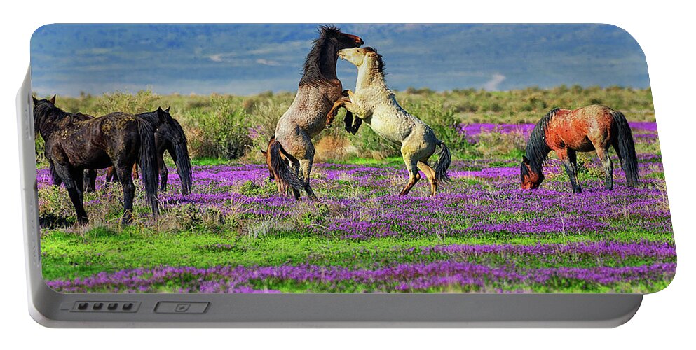 Horses Portable Battery Charger featuring the photograph Let's Dance by Greg Norrell