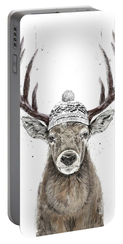 Deer Portable Battery Charger featuring the mixed media Let's go outside by Balazs Solti