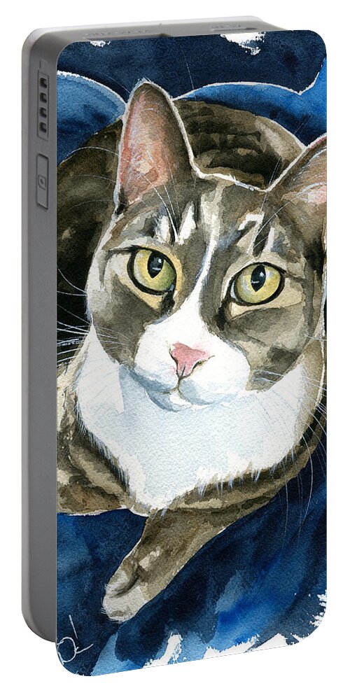 Pet Portraits Portable Battery Charger featuring the painting Lexa Tabby Cat Painting by Dora Hathazi Mendes