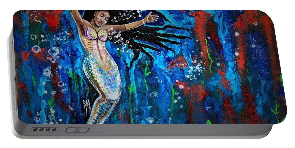 Mermaid Portable Battery Charger featuring the painting Lifes Strong Currents by Artist RiA