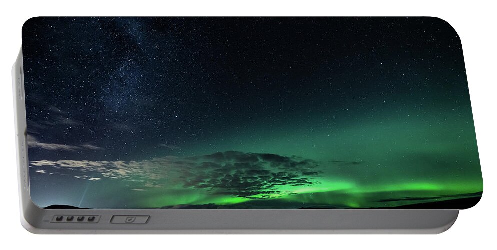 Iceland Portable Battery Charger featuring the photograph Light up the Sky by Framing Places