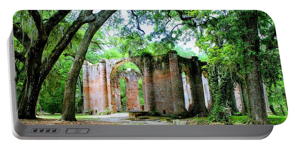 Old Sheldon Church Ruins Portable Battery Charger featuring the photograph Light Within Church Ruins by Carol Groenen
