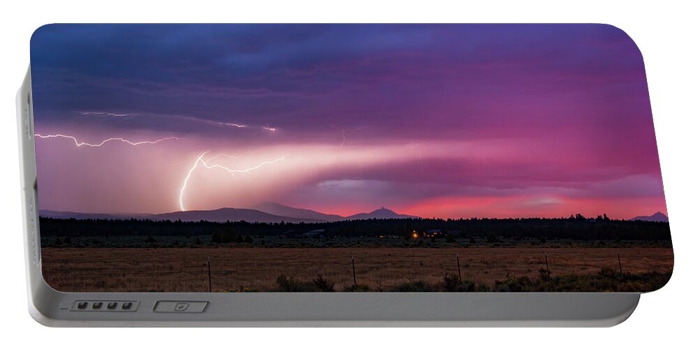 Lightning Portable Battery Charger featuring the photograph Lightning Sunset by Cat Connor