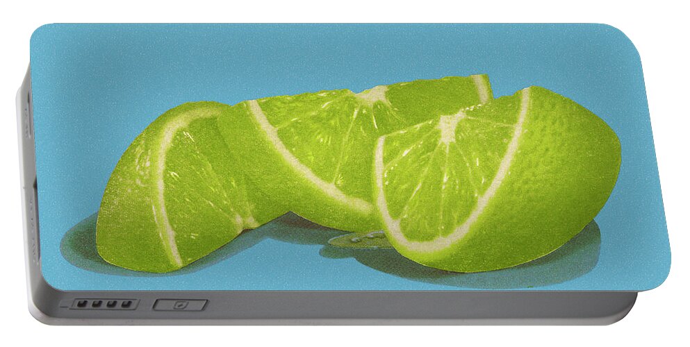 Blue Background Portable Battery Charger featuring the drawing Lime Wedges by CSA Images