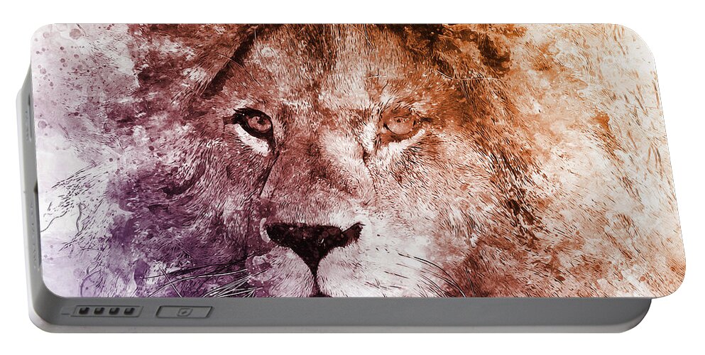 Lion King Portable Battery Charger featuring the painting Lion King - 02 by AM FineArtPrints