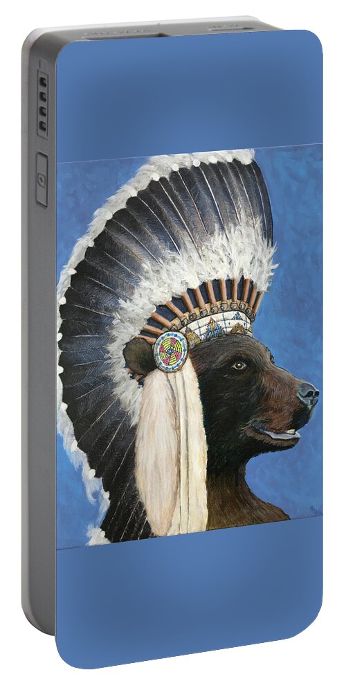 Bear Portable Battery Charger featuring the painting Little Bear by Mr Dill