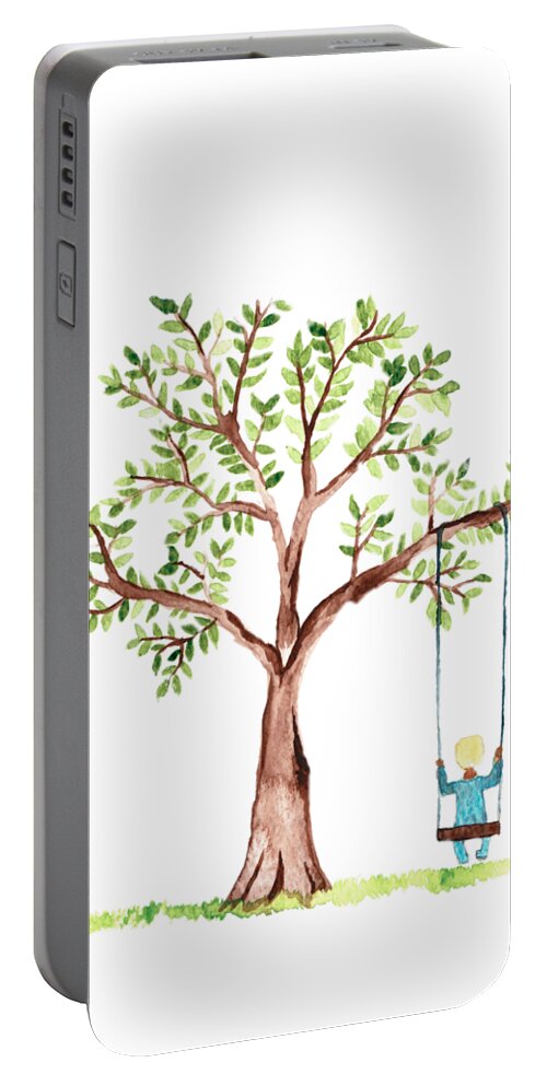 Boy Portable Battery Charger featuring the painting Little Boy on a Swing by Sarah Warman