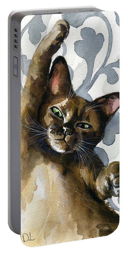 Cat Portable Battery Charger featuring the painting Little Cutie by Dora Hathazi Mendes
