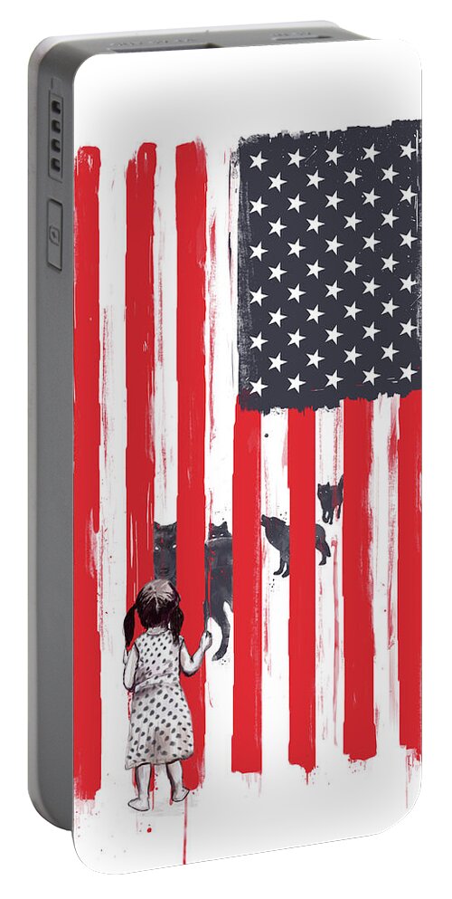 Usa Portable Battery Charger featuring the painting Little girl and wolves by Balazs Solti