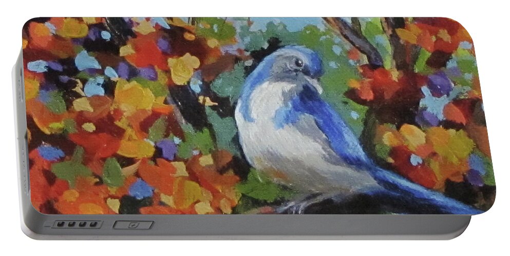Birds Portable Battery Charger featuring the painting Little Jay by Karen Ilari