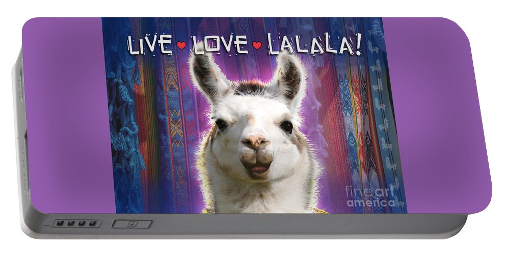 Llama Portable Battery Charger featuring the digital art Live Love Lalala Llama by Evie Cook