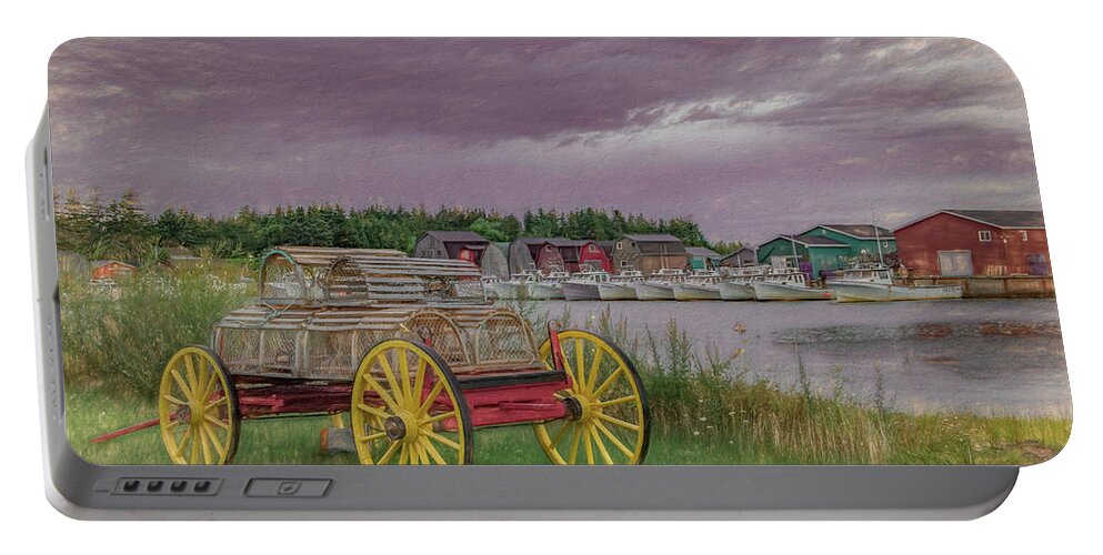 Pei Portable Battery Charger featuring the photograph Lobster Crate Wagon of Malpeque by Marcy Wielfaert