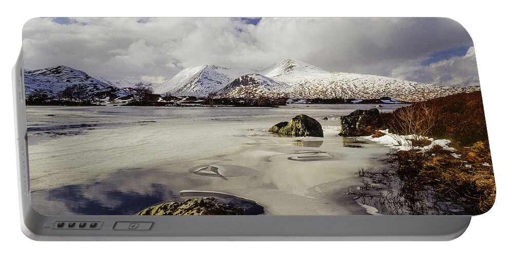 Highlands Portable Battery Charger featuring the photograph Lochan na h-Achlaise and Black Mount, Scotland by Peter OReilly