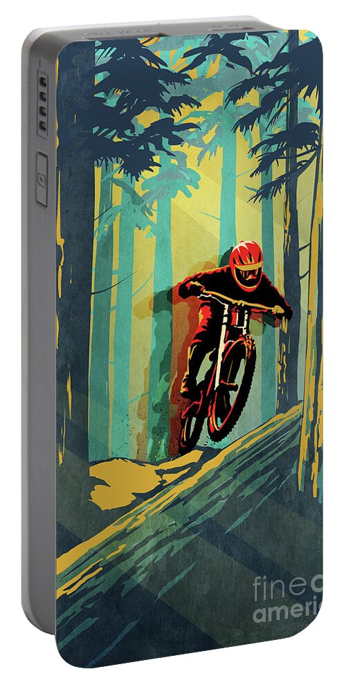 Mountain Bike Portable Battery Charger featuring the painting Log Jumper by Sassan Filsoof