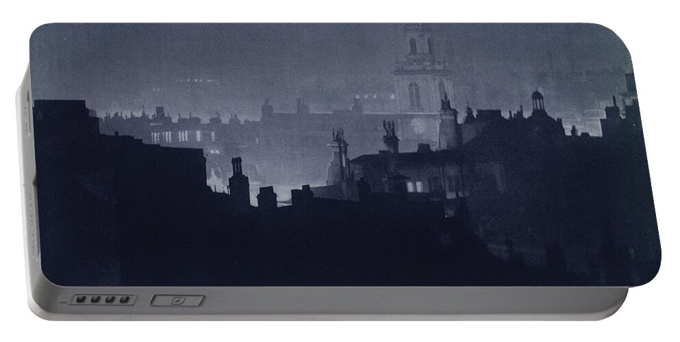 London Portable Battery Charger featuring the photograph London At Night, St Botolphs Church, City by Harold Burdekin