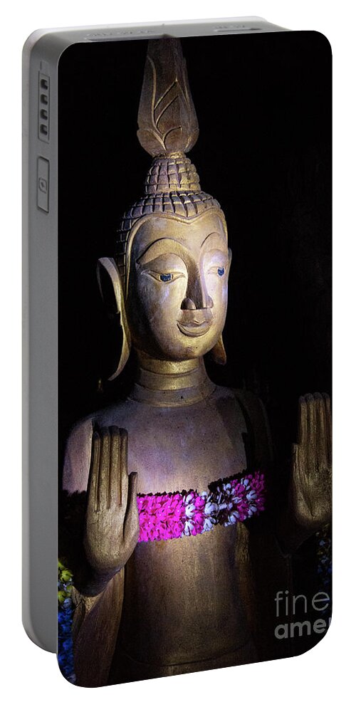 Pak Ou Caves Portable Battery Charger featuring the photograph Lone Buddha Two by Bob Phillips