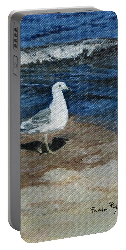 Seagull Portable Battery Charger featuring the painting Looking For Food by Paula Pagliughi