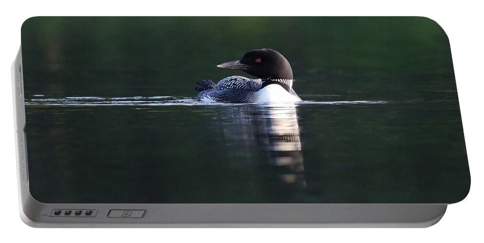 Common Loon Portable Battery Charger featuring the photograph Loon and Deep Green Reflections by Sandra Huston