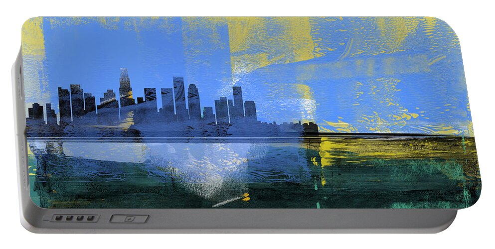 Los Angeles Portable Battery Charger featuring the mixed media Los Angeles Abstract Skyline I by Naxart Studio