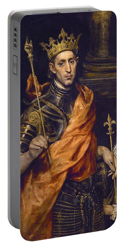 El Greco Portable Battery Charger featuring the painting 'Louis IX of France, and a Page', 1585-1590, Oil on canvas, 120 x 96 cm. EL GRECO . by El Greco -1541-1614-