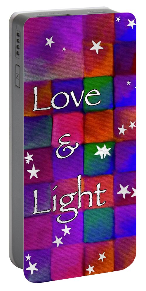 Love And Light Portable Battery Charger featuring the digital art Love and Light Text Art by Laurie's Intuitive