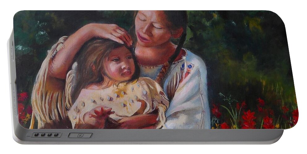 Native American Painting Portable Battery Charger featuring the painting Love of Shima by Karen Kennedy Chatham