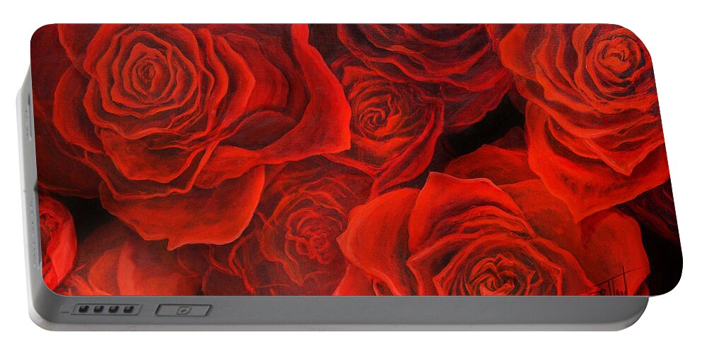 Rose Portable Battery Charger featuring the painting Love Roses by Lynne Pittard