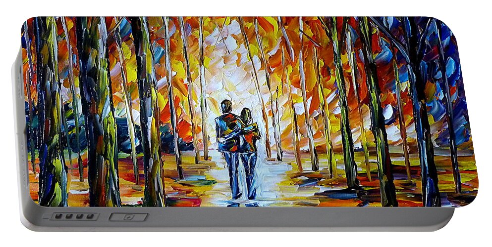 Park Landscape Portable Battery Charger featuring the painting Lovers In The Park by Mirek Kuzniar
