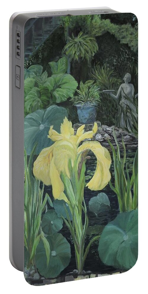 Art Portable Battery Charger featuring the painting Lowcountry Pond Garden by Deborah Smith