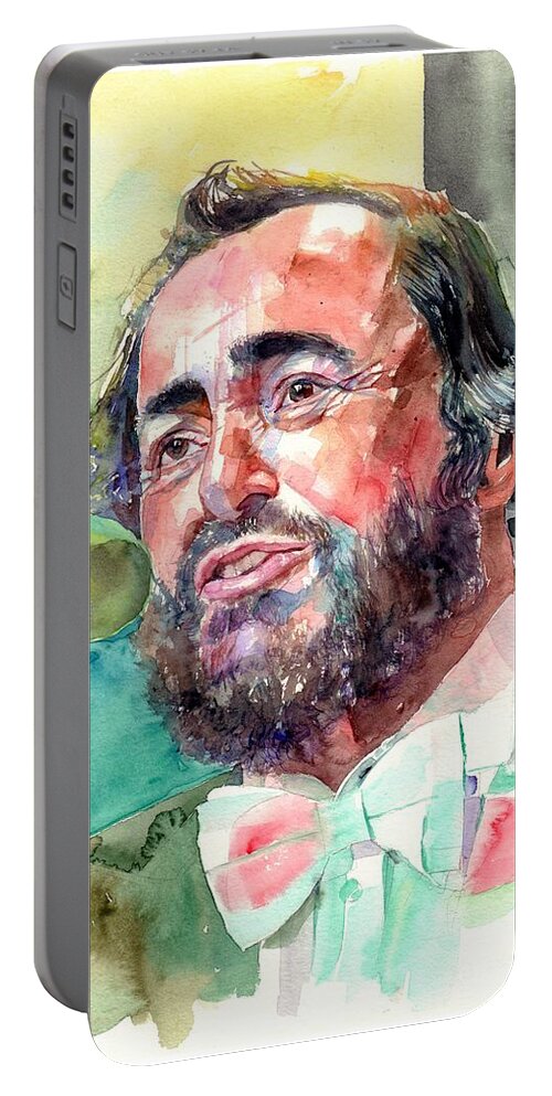 Luciano Pavarotti Portable Battery Charger featuring the painting Luciano Pavarotti Portrait by Suzann Sines