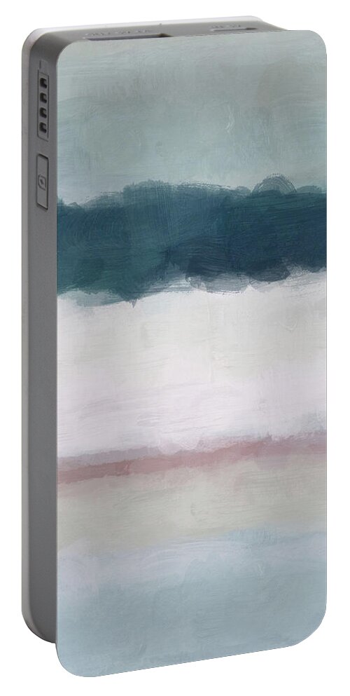 Dark Teal Portable Battery Charger featuring the painting Lullaby Waves II by Rachel Elise