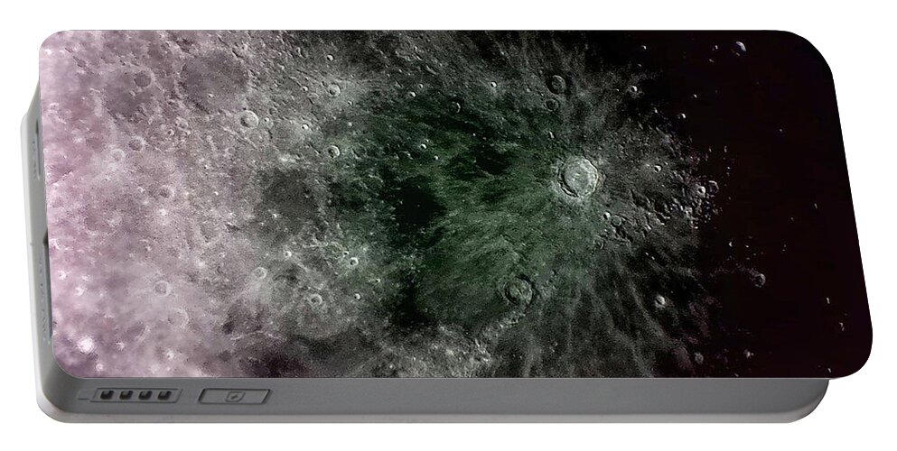 Moon Portable Battery Charger featuring the photograph Lunar Crater by Bob Decker