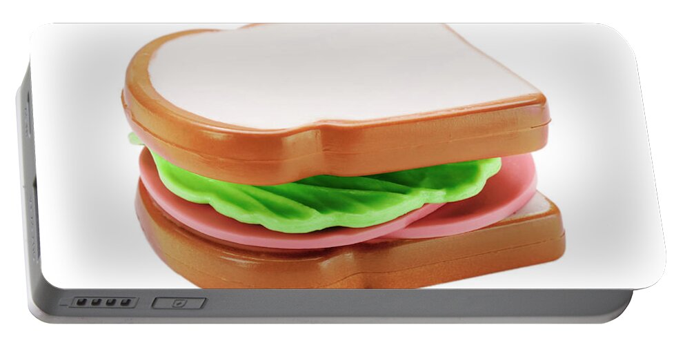 Baked Goods Portable Battery Charger featuring the drawing Lunch Meat Sandwich by CSA Images