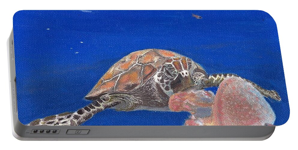 Turtle Portable Battery Charger featuring the painting Lunchtime on the Reef 2 by Mike Jenkins