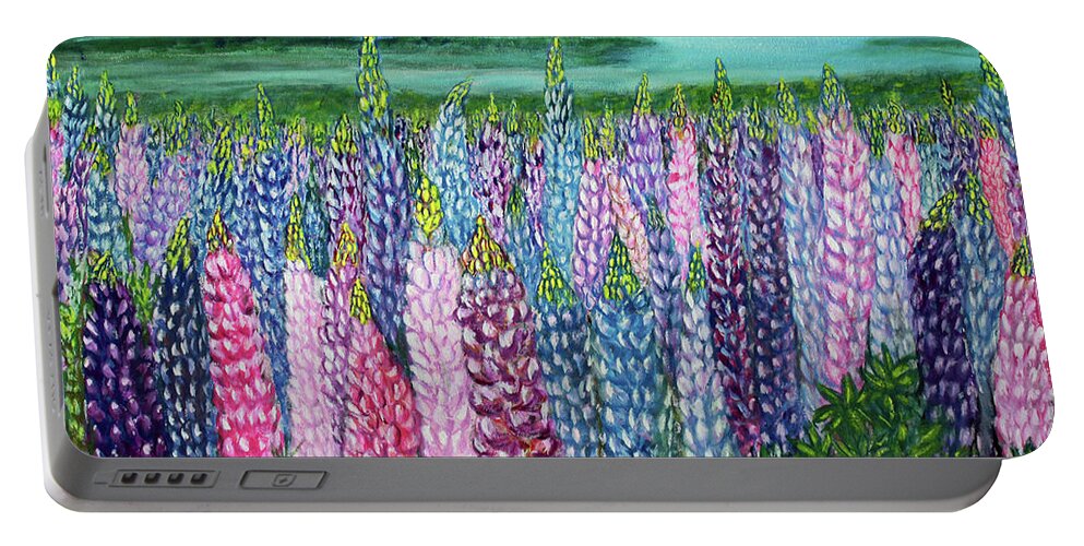 Impressionism Portable Battery Charger featuring the painting Lupine Impressions by Lyric Lucas