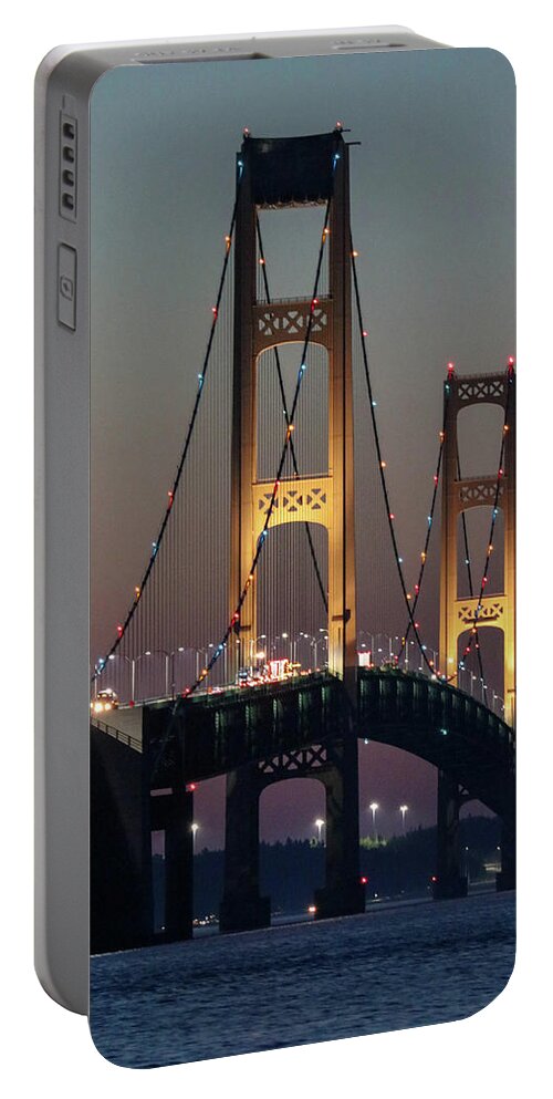 Mackinac Bridge Portable Battery Charger featuring the photograph Mackinac Bridge at Twilight by Mary Anne Delgado