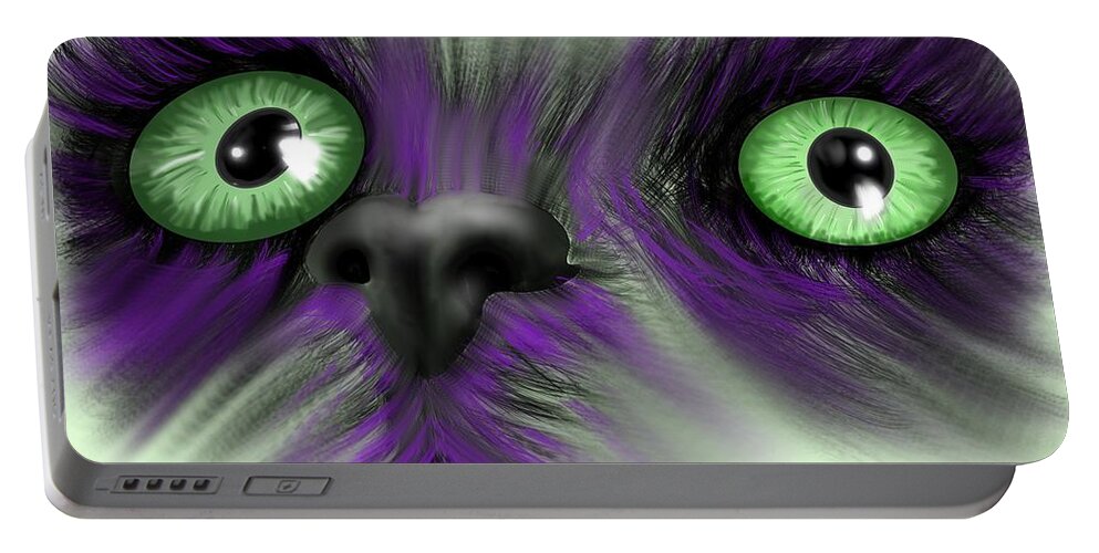 Magical Portable Battery Charger featuring the painting Magic green-eyed cat by Patricia Piotrak