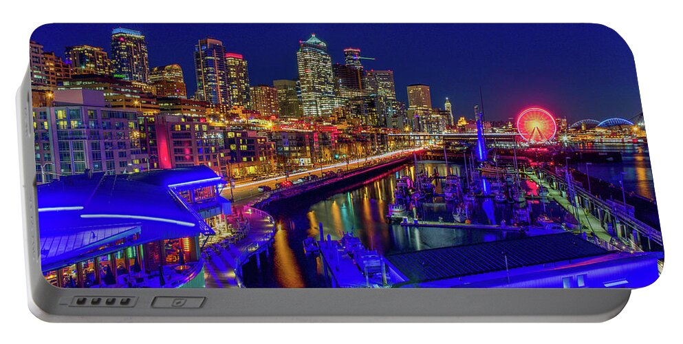 Bell Street Pier Portable Battery Charger featuring the photograph Magical Blue Hour by Emerita Wheeling