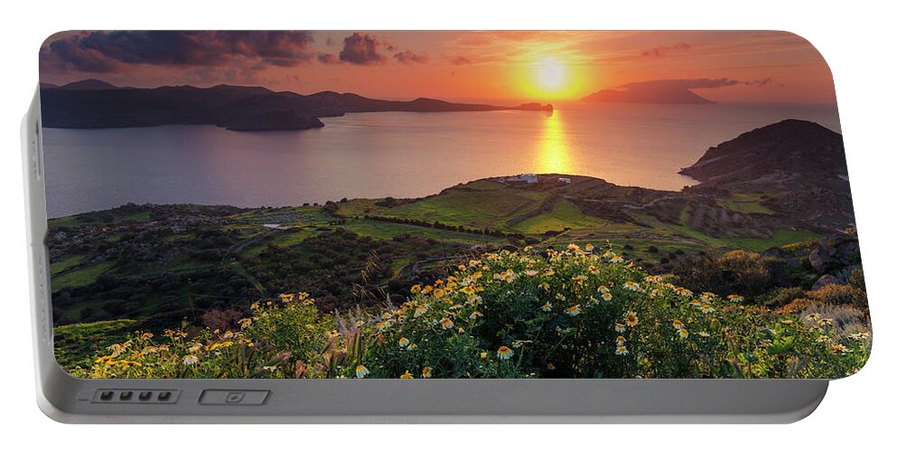 Aegean Sea Portable Battery Charger featuring the photograph Magnificent Greek Sunset by Evgeni Dinev
