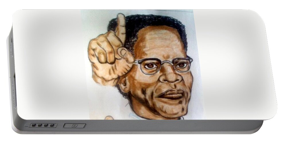 Blak Art Portable Battery Charger featuring the drawing Malcolm X by Joedee