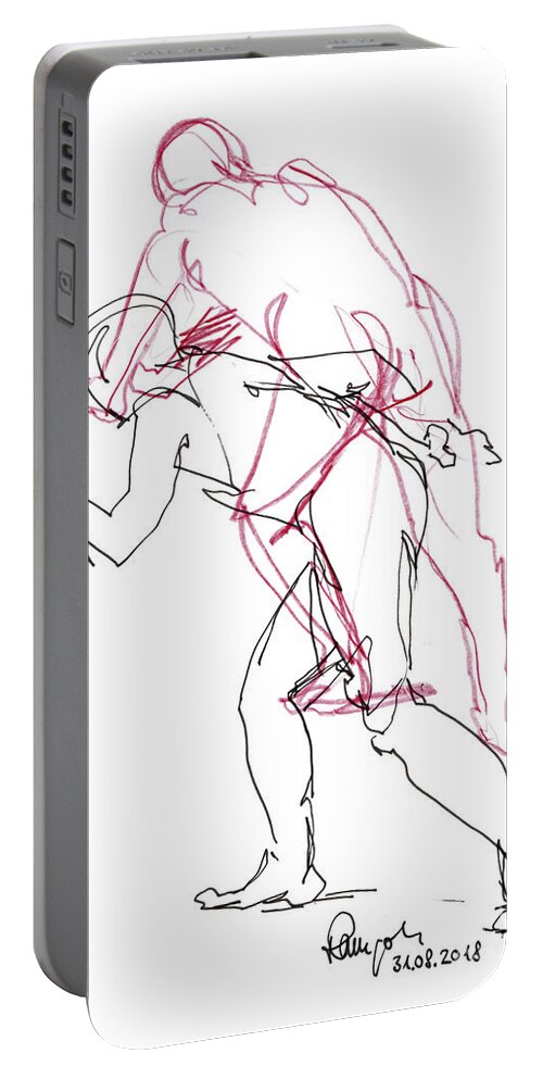 Figure Drawing Portable Battery Charger featuring the drawing Male Figure Drawing Standing Poses Fountain Pen Ink And Colored by Frank Ramspott
