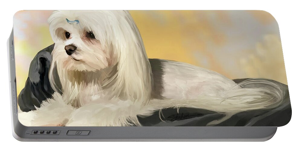 Maltese Portable Battery Charger featuring the digital art Maltese Dog by Shehan Wicks