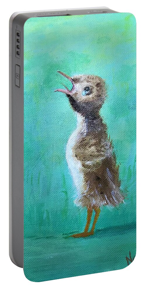 Duckling Portable Battery Charger featuring the painting Mama, where are you? by Deborah Naves