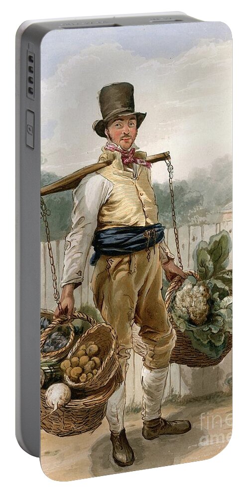 Man Portable Battery Charger featuring the painting Man Carrying Vegetables by English School