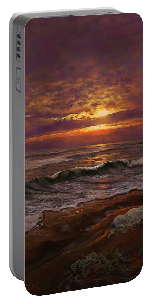 Jellyfish Portable Battery Charger featuring the painting Man of War by Hans Neuhart