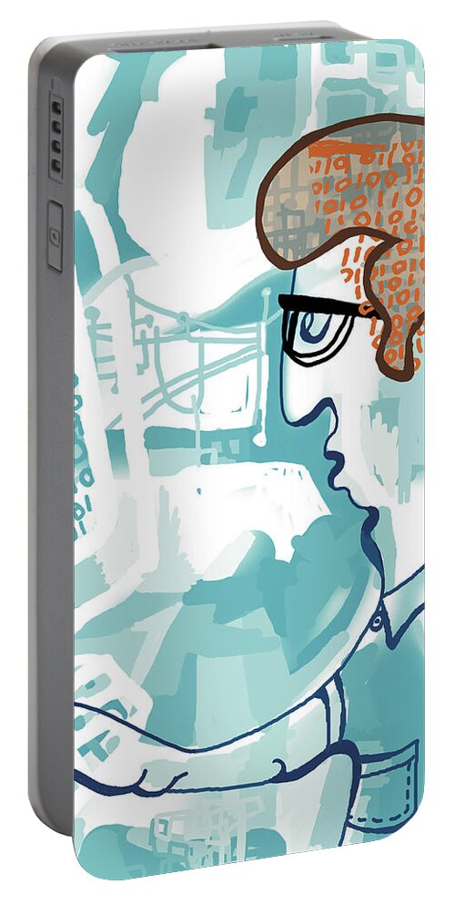 Accessories Portable Battery Charger featuring the drawing Man Using a Computer by CSA Images